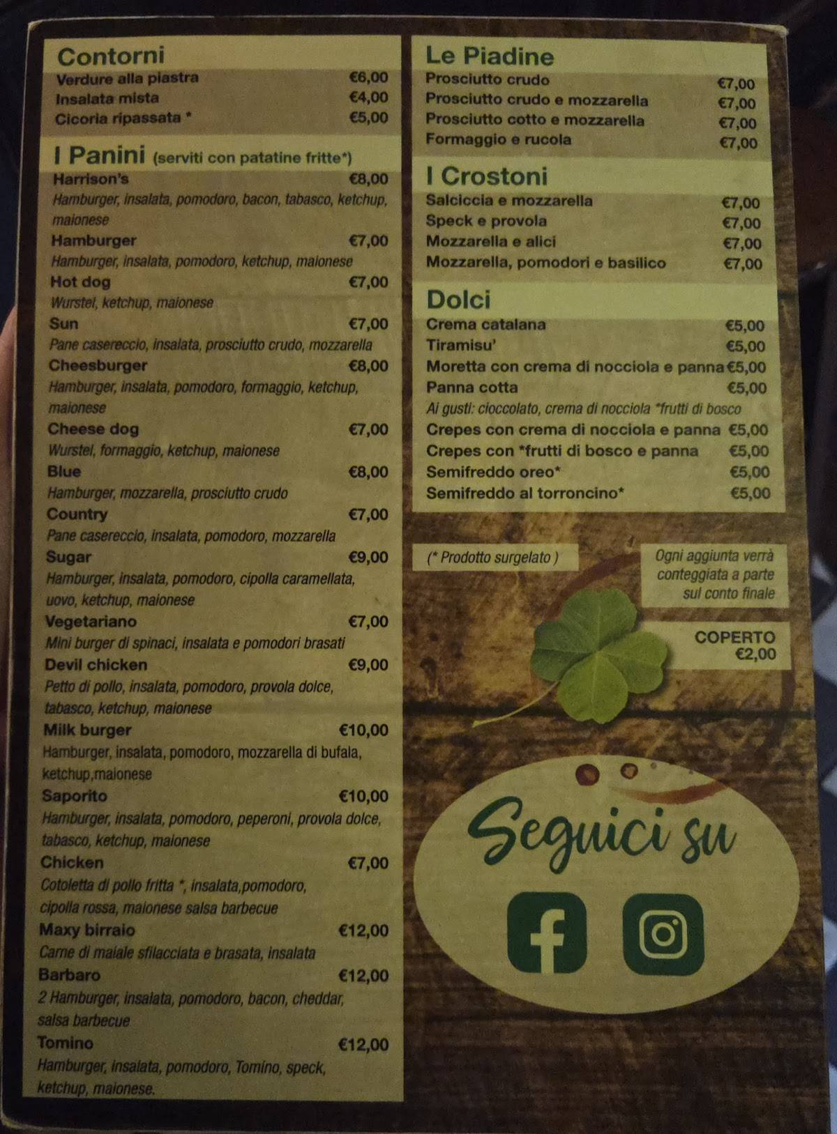 Harrison's Pub меню