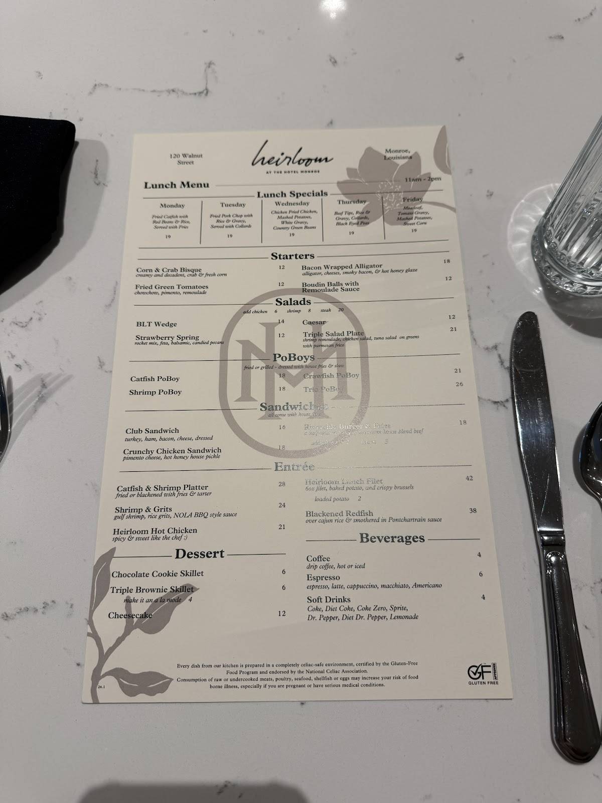 Heirloom Restaurant меню