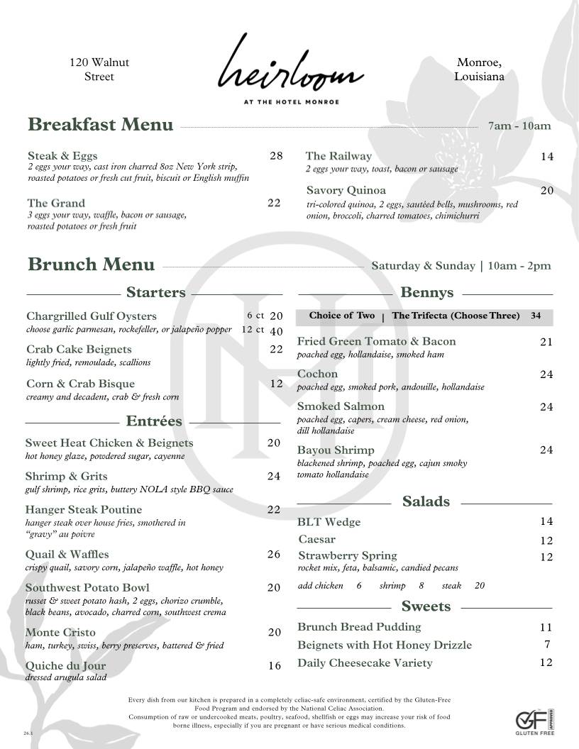 Heirloom Restaurant меню