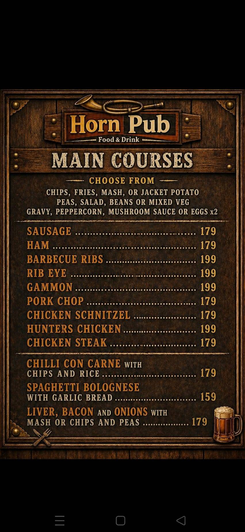 Horn Pub Food & Drinks меню