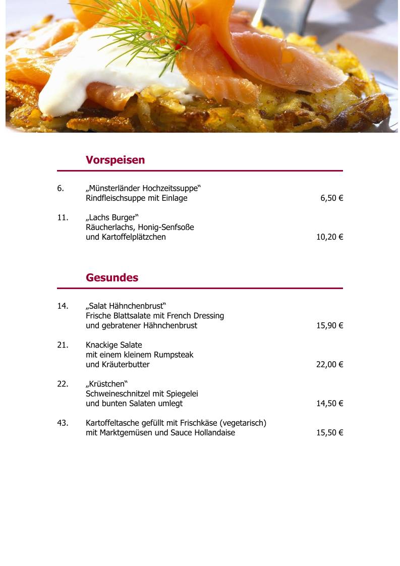 Hotel- Restaurant Gasthaus Rappers меню