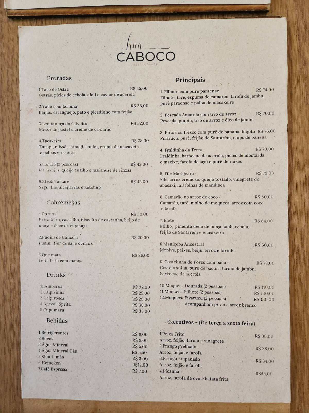 Hun Caboco меню