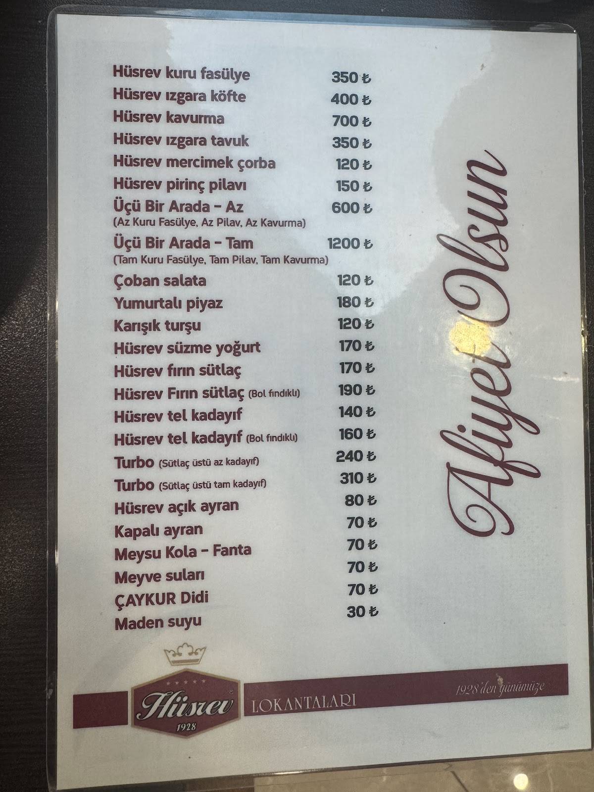 Hüsrev Lokantası меню
