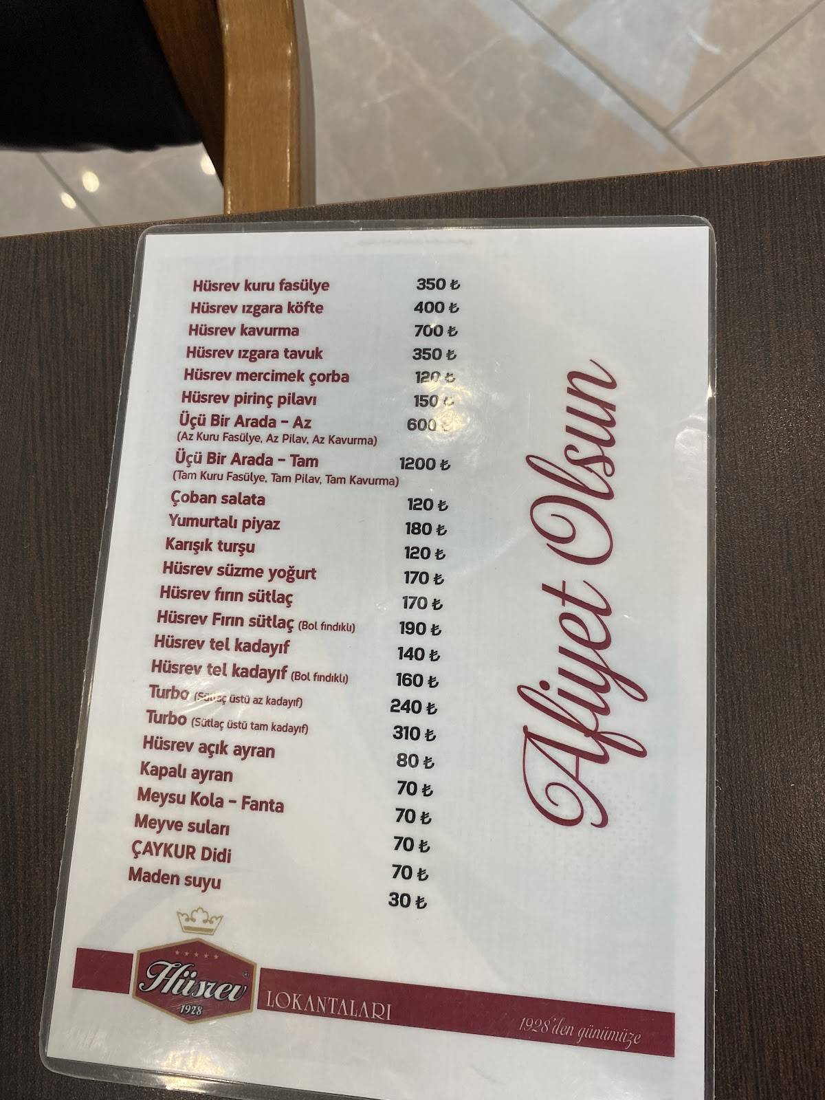 Hüsrev Lokantası меню