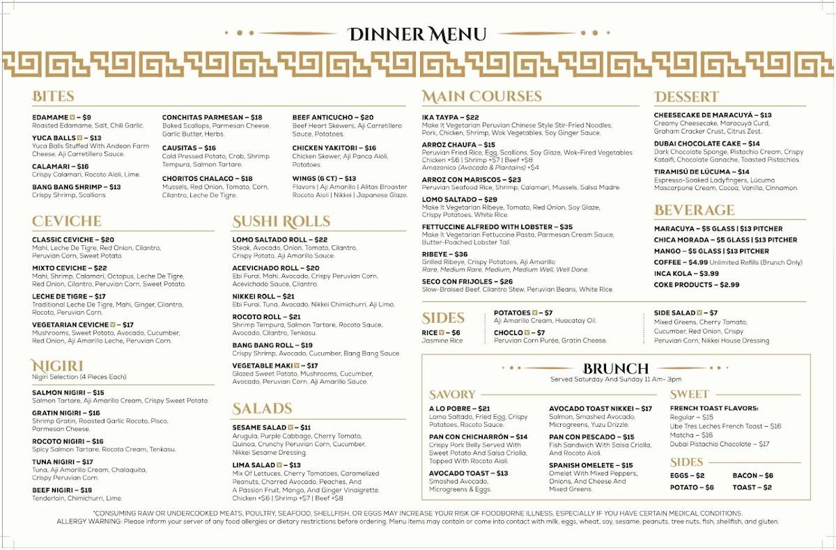 IKA Peruvian Nikkei меню