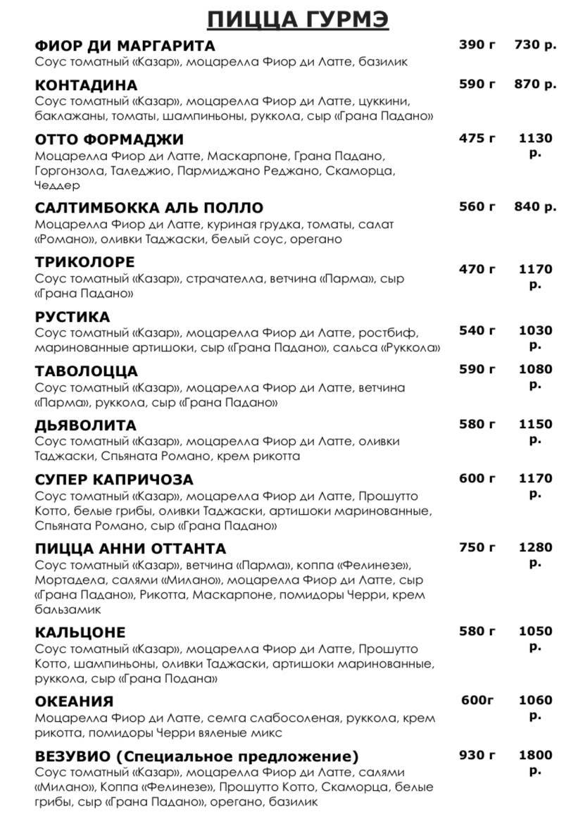 Il Pittore меню