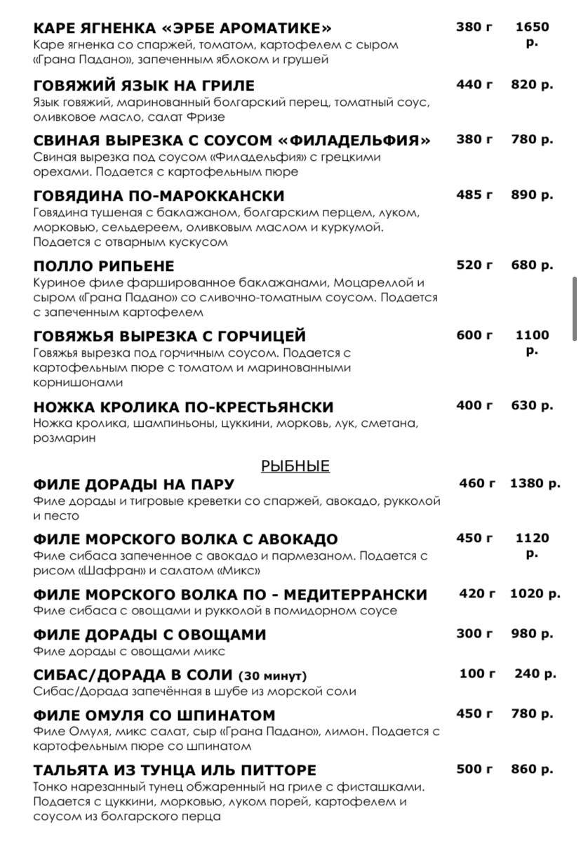 Il Pittore меню