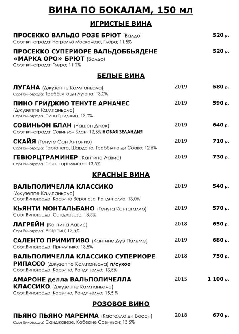 Il Pittore меню