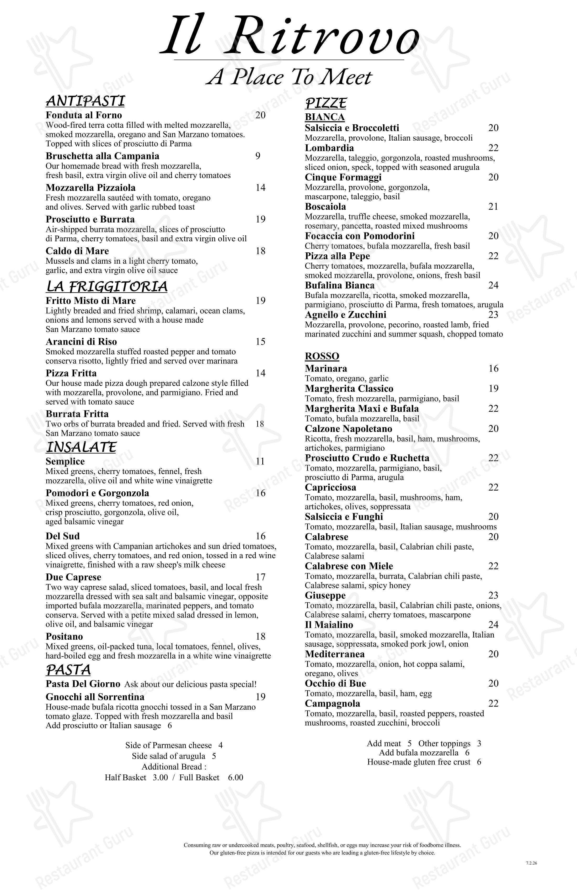 Takeaway Menu пиццерии Il Ritrovo