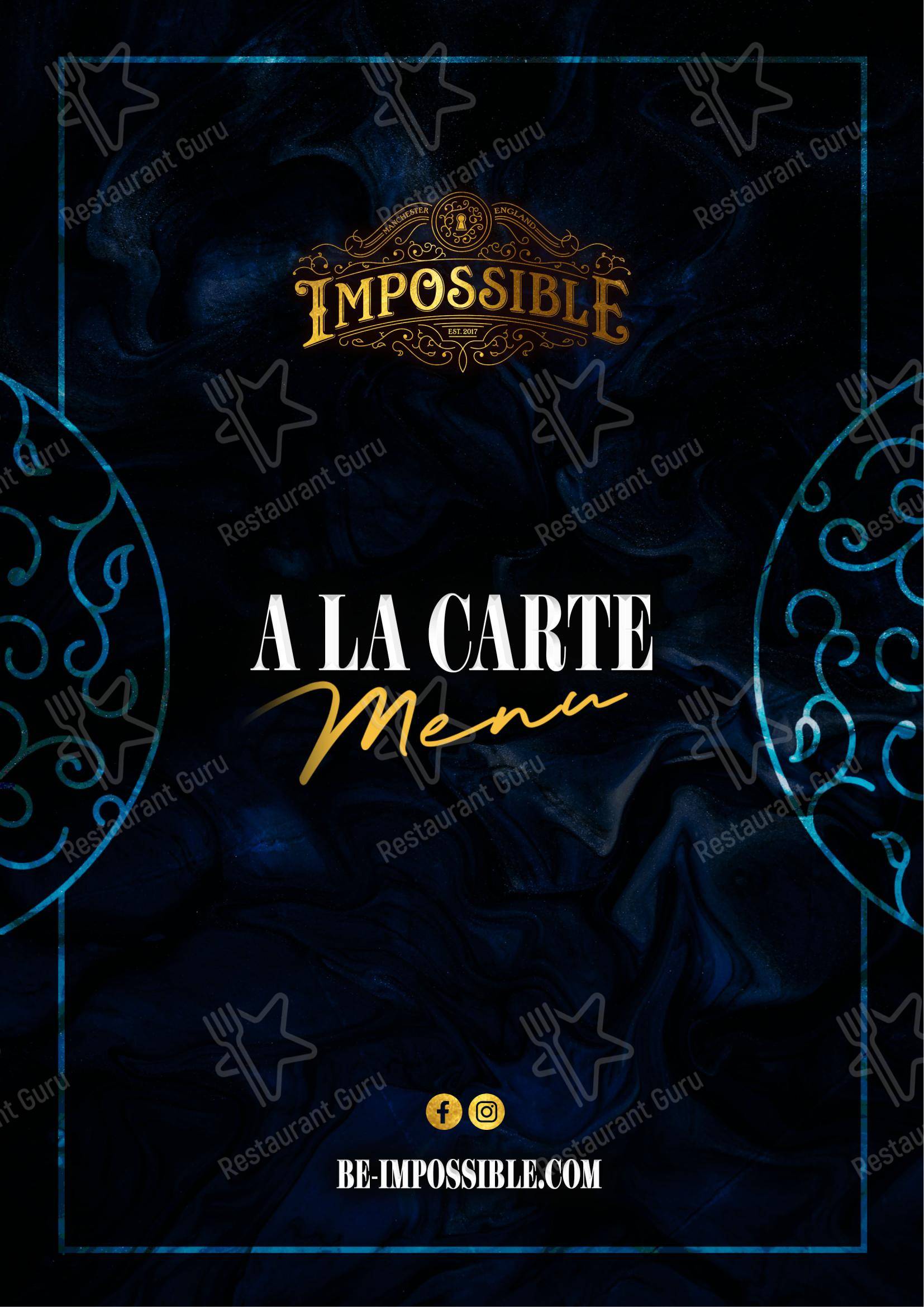 Меню паба и бара Impossible - Manchester
