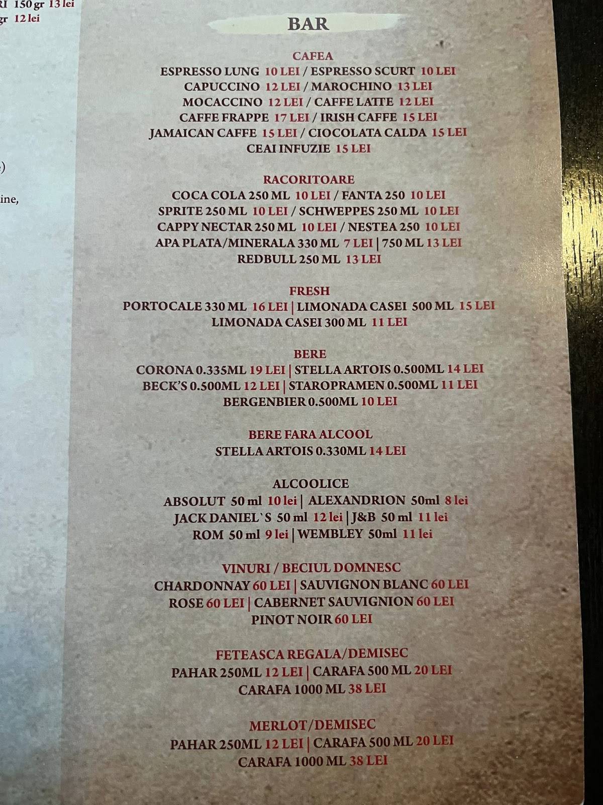 Inside Bistro меню