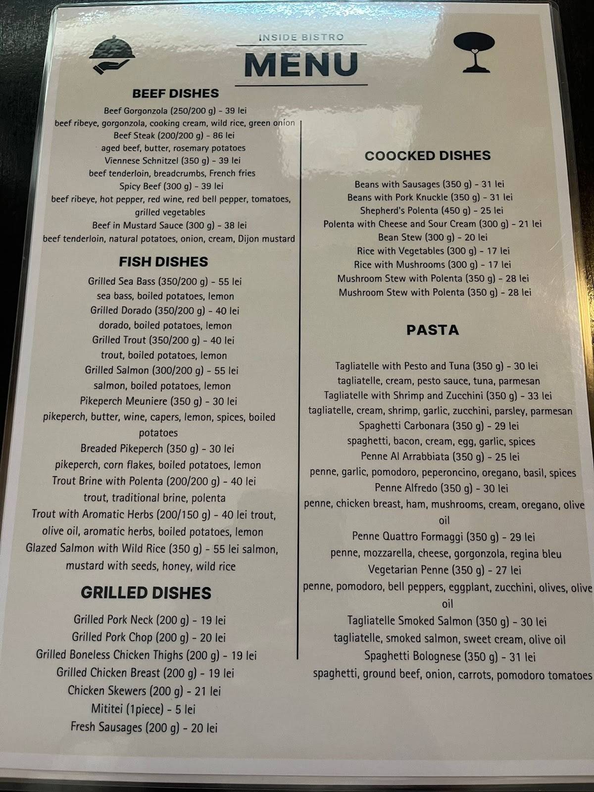 Inside Bistro меню