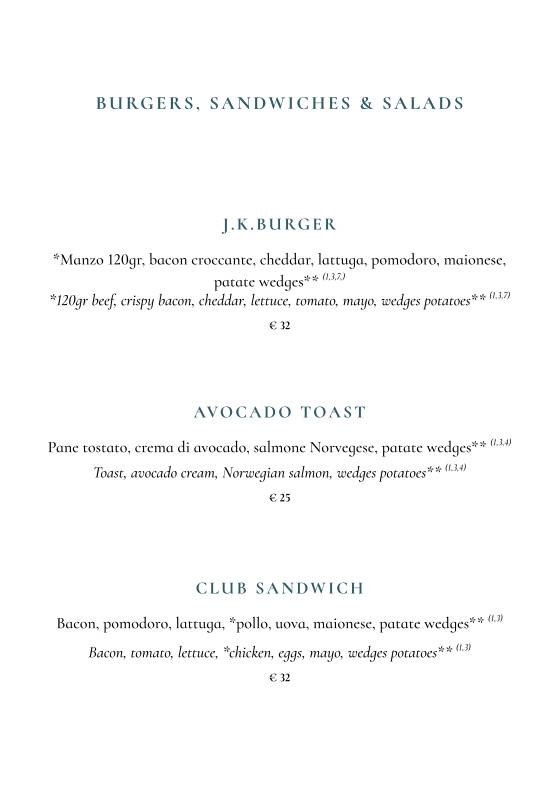 J.K. Cafe меню