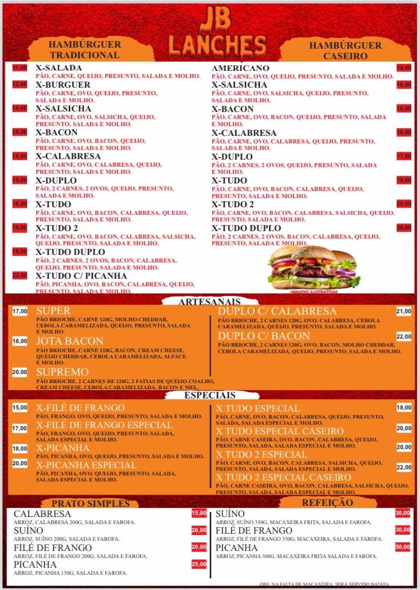 JB LANCHES меню
