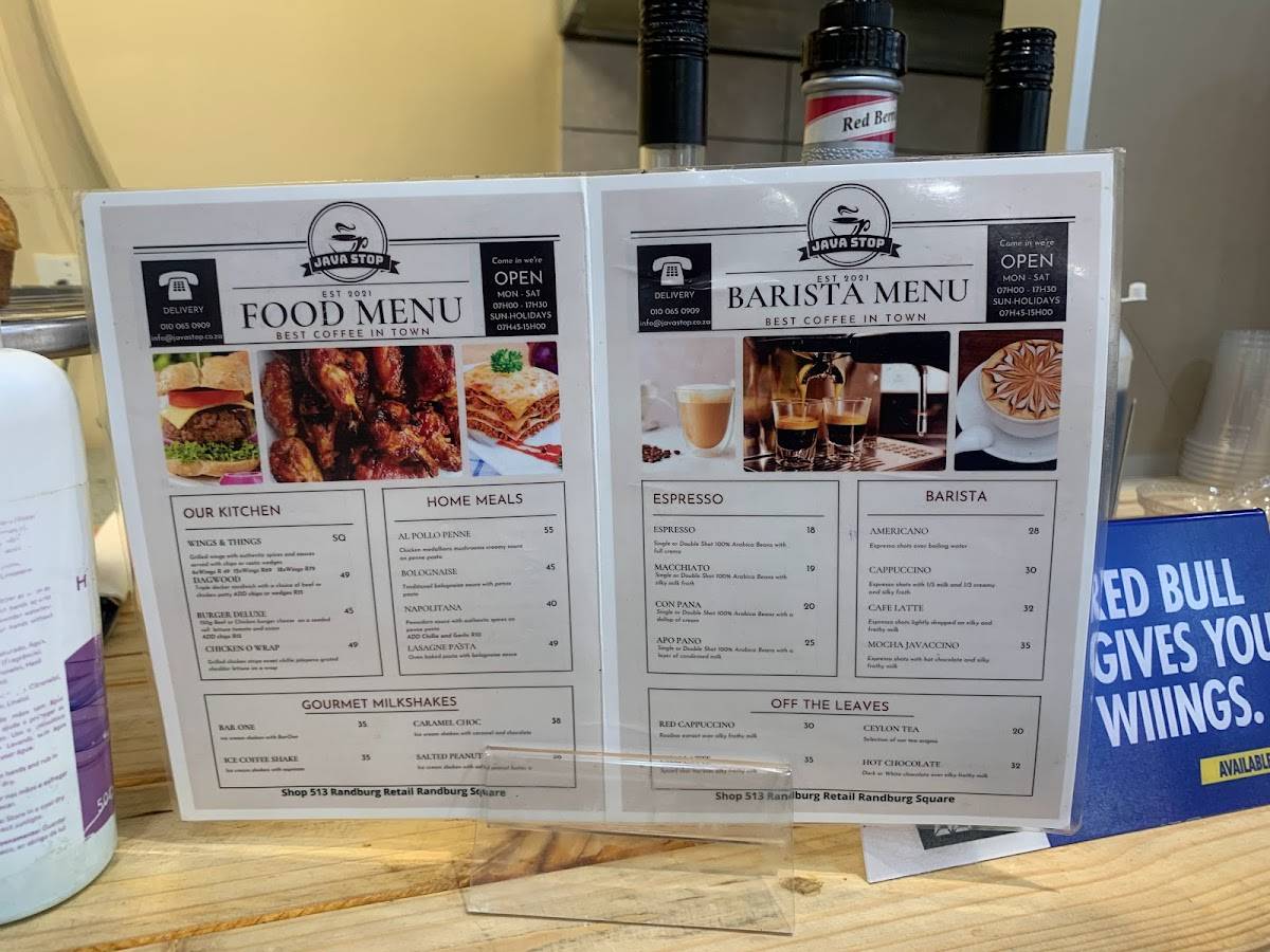 Java Stop Randburg меню
