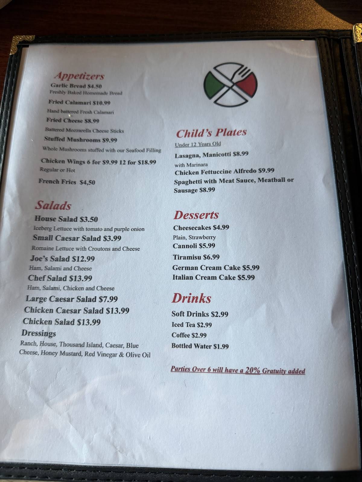 Joe's Italian Ristorante меню