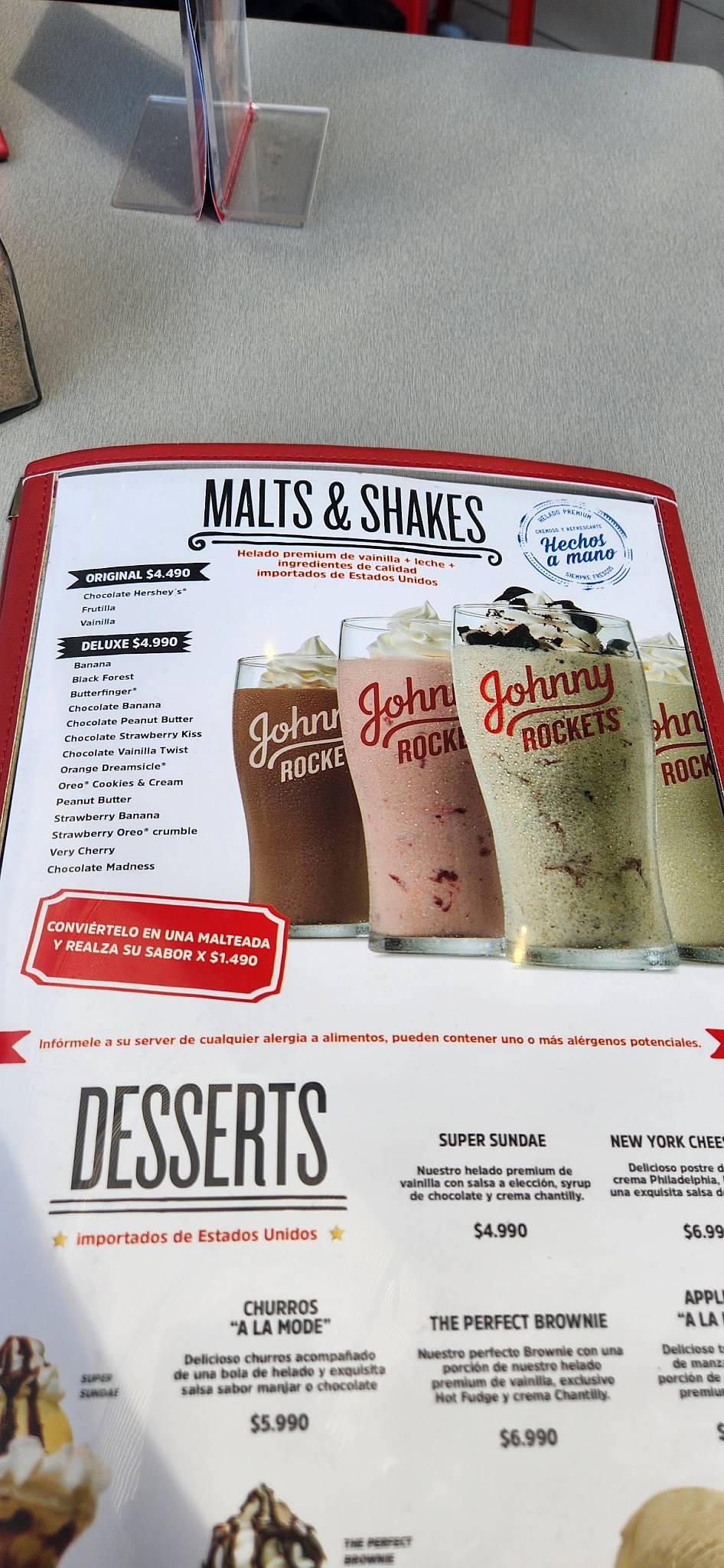 Johnny Rockets меню