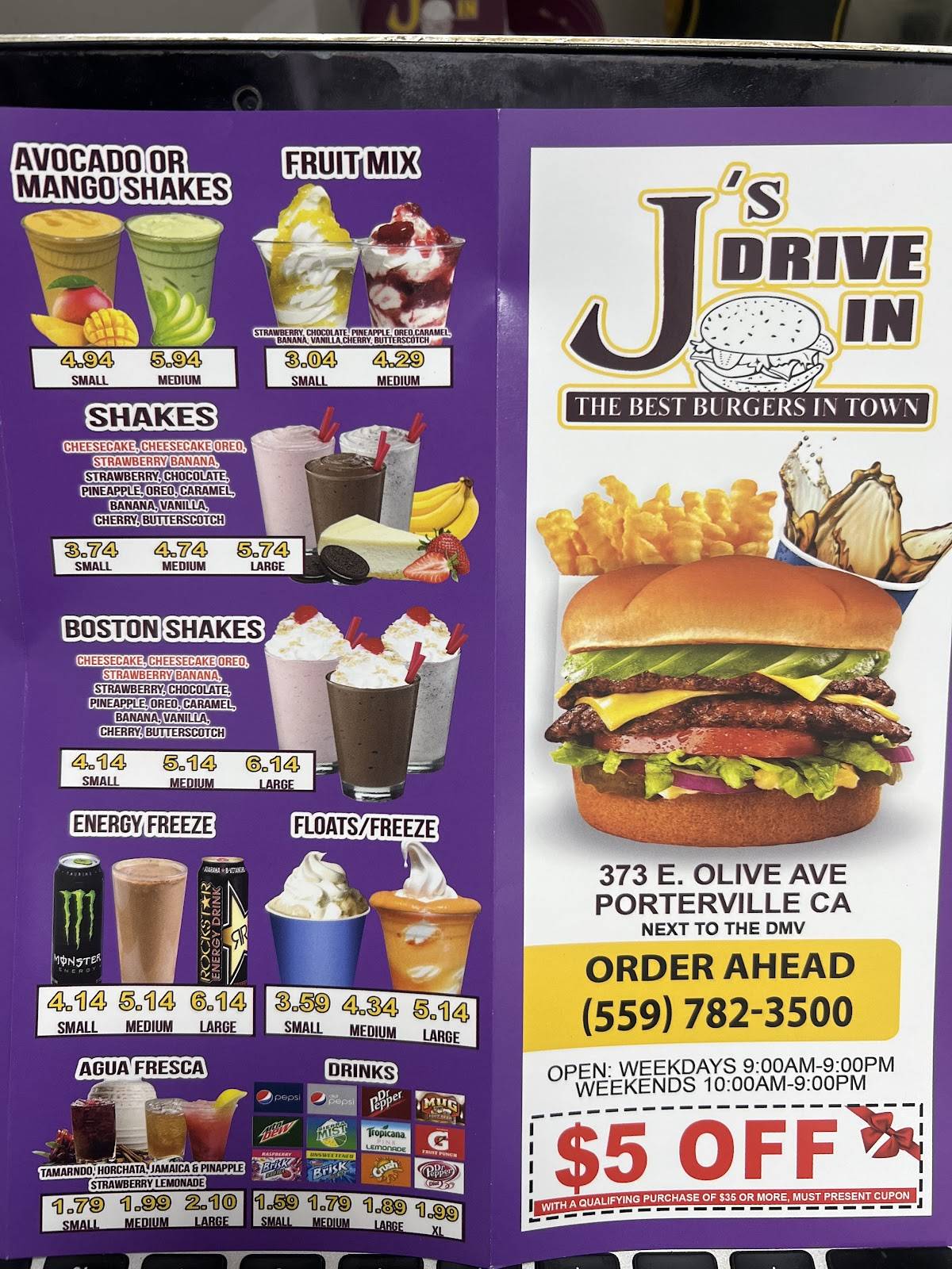 J's Drive-in меню