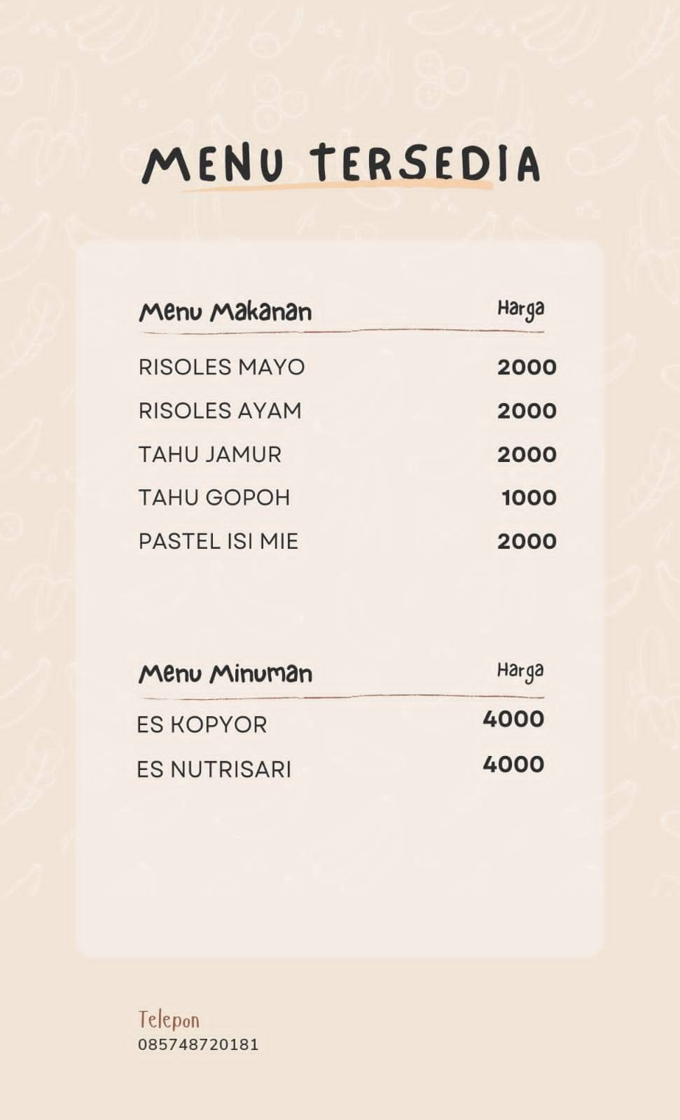 KEDAI RISOLES меню