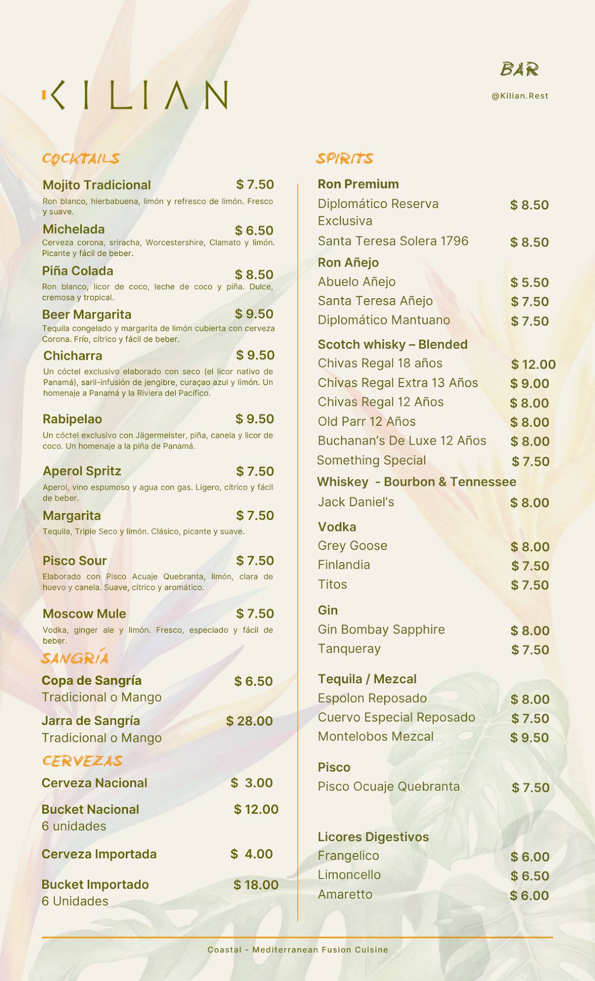 KILIAN Restaurant меню