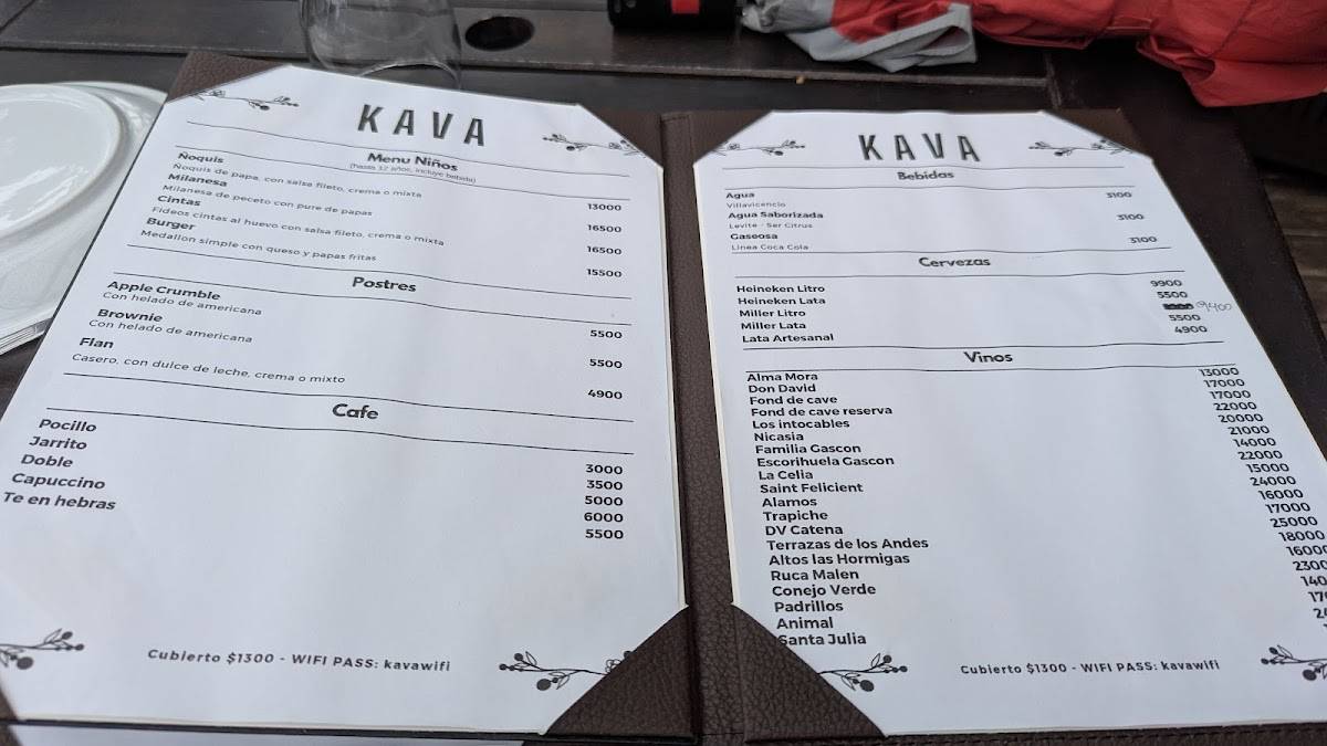Kava меню