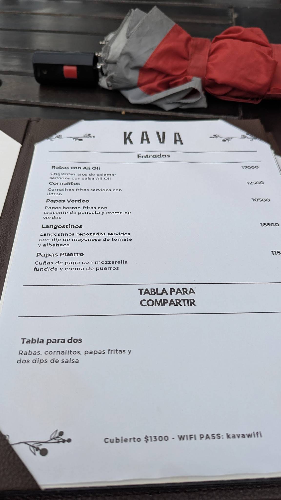 Kava меню