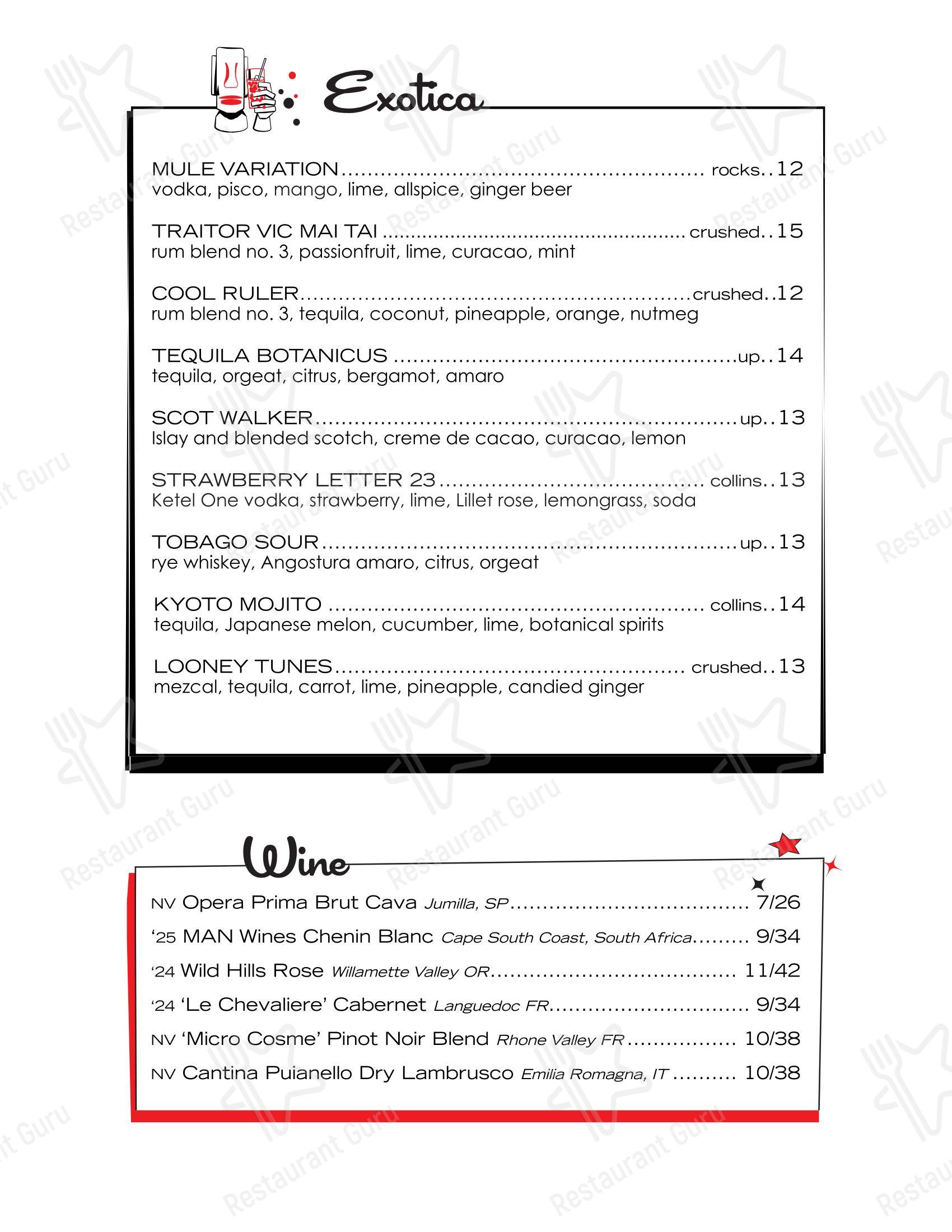 Keys Lounge в Портленде - Коктейльная карта