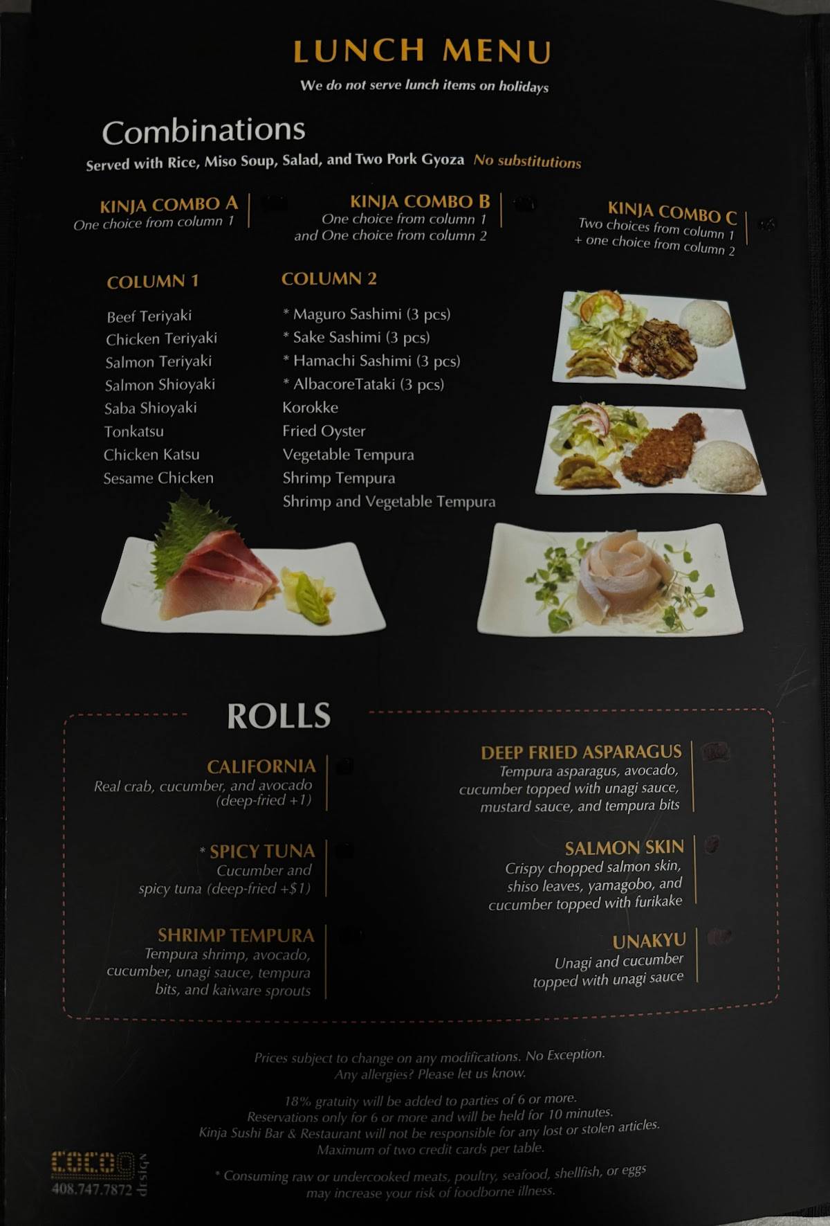 Kinja Sushi меню