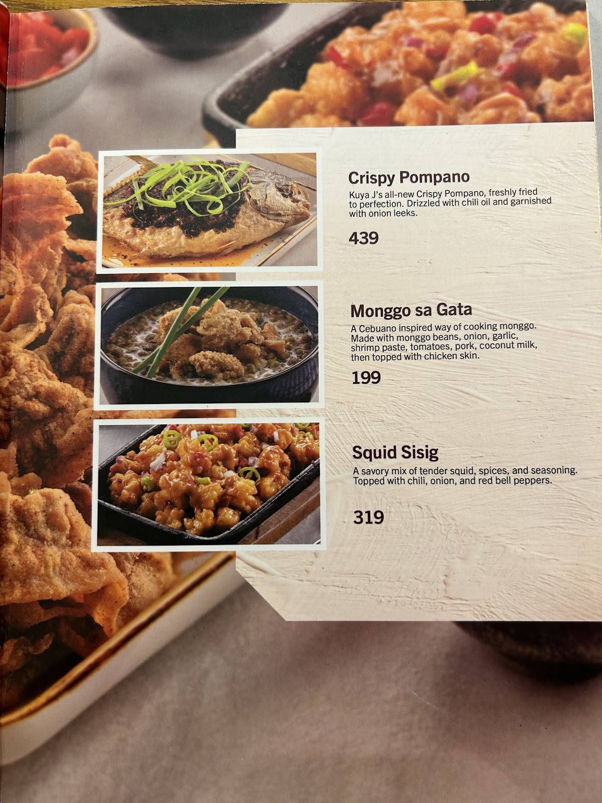 Kuya J Restaurant - Ayala Malls Solenad 3 меню