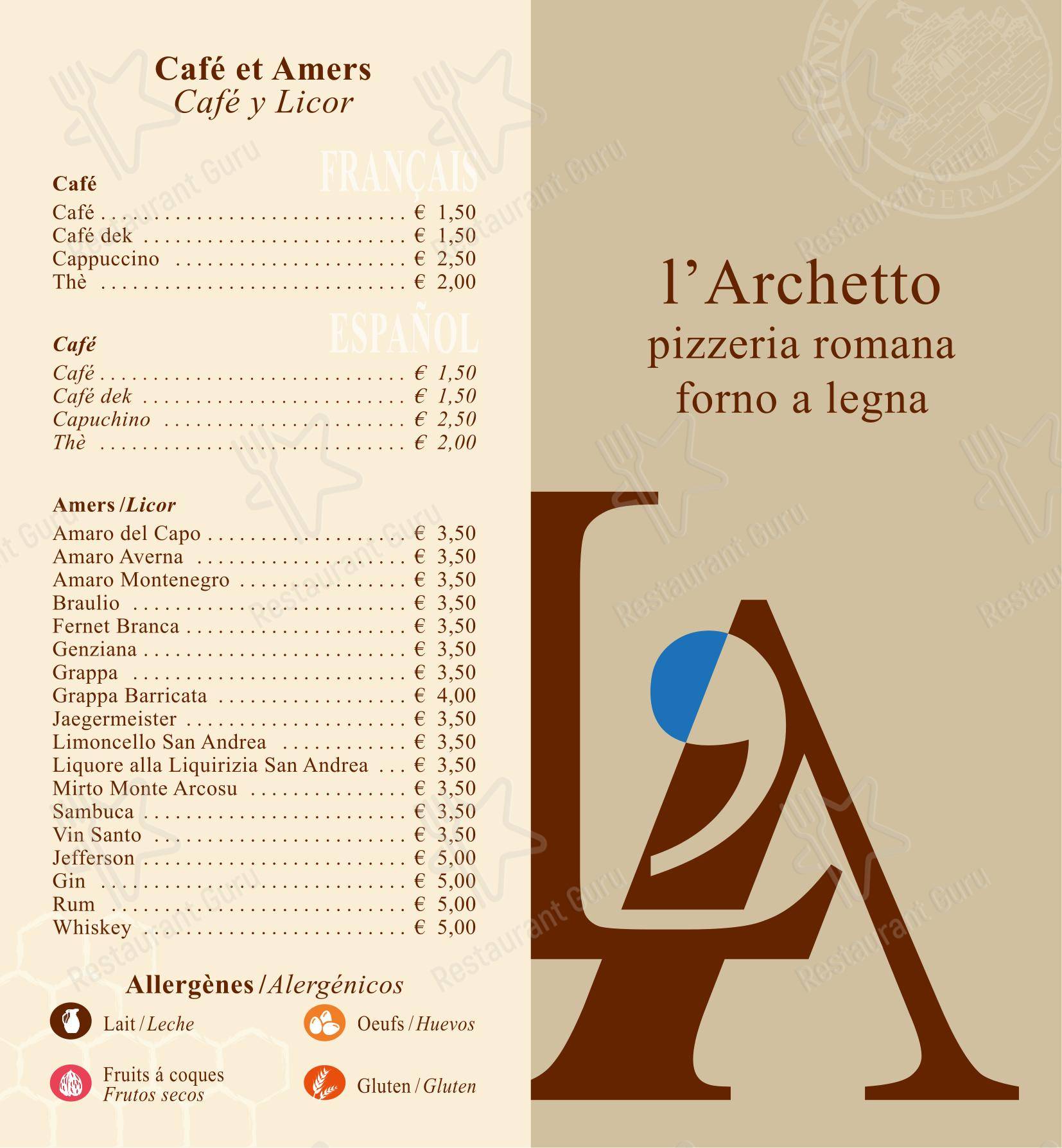 L'Archetto в Риме - 菜单