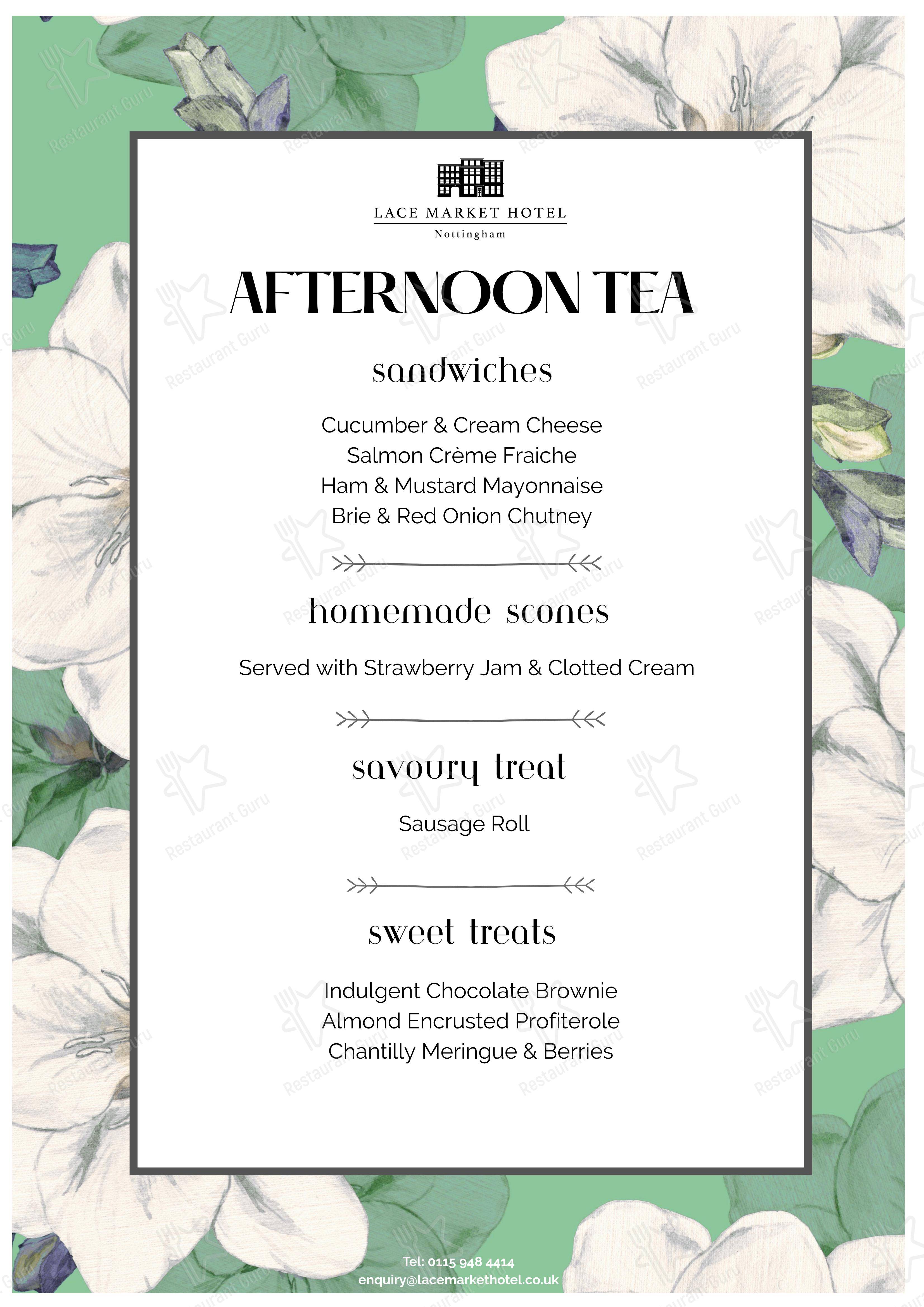 Меню ресторана Lace Market Hotel Nottingham - Меню