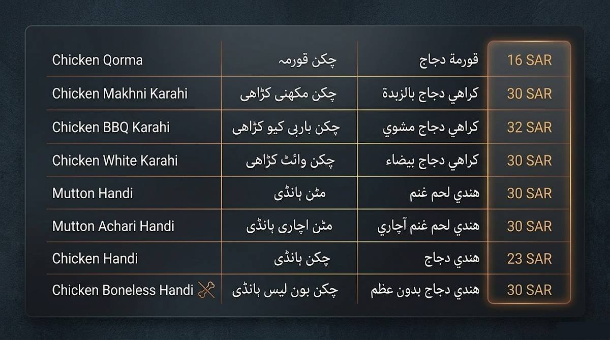 Lahori Pakwan Riyadh меню
