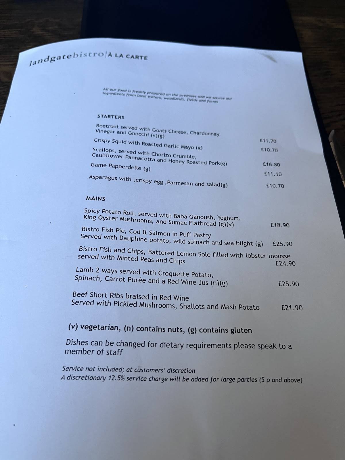 Landgate Bistro меню