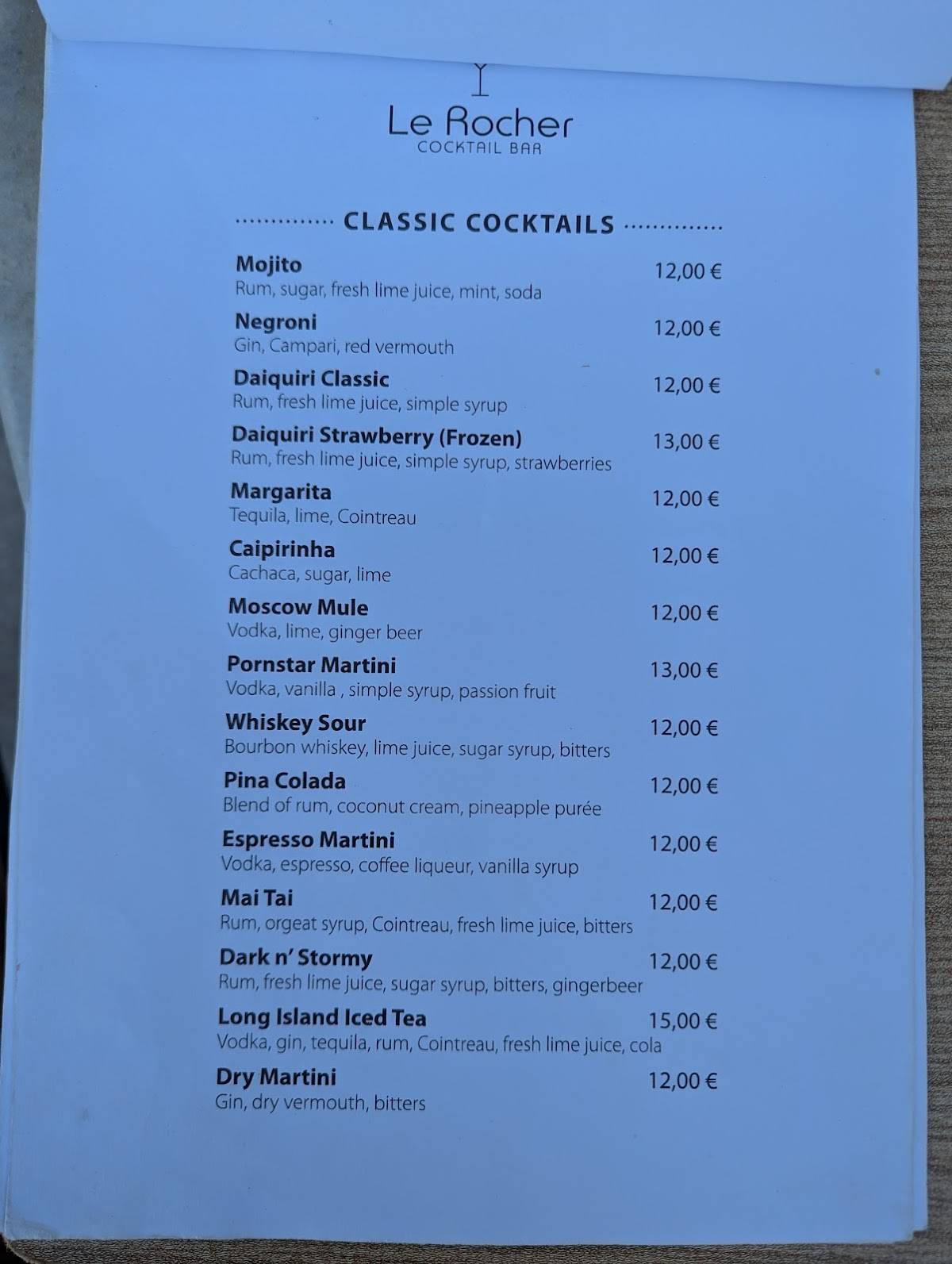 Le Rocher Bar меню