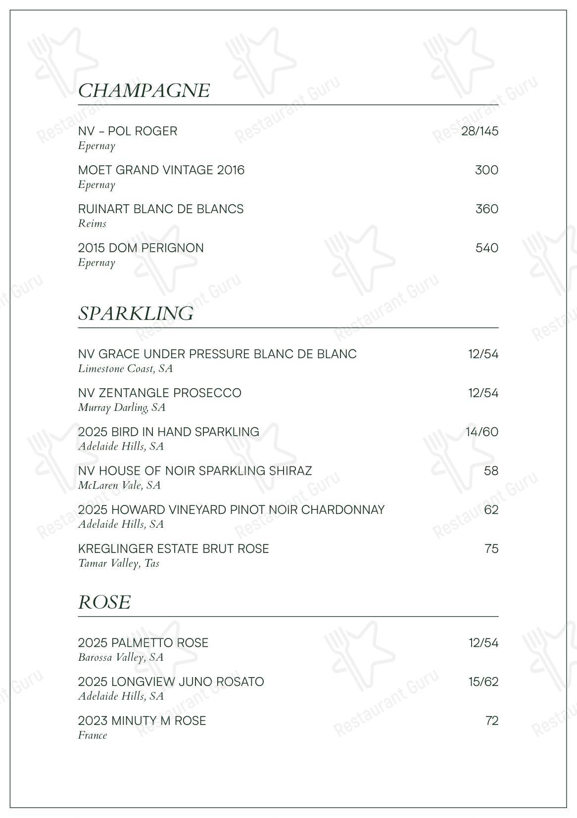 Level One Restaurant @ Electra House Hotel в Аделаиде - Меню