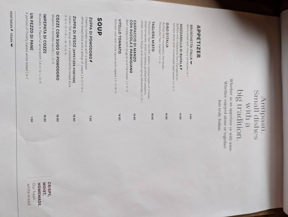 CUCINA меню