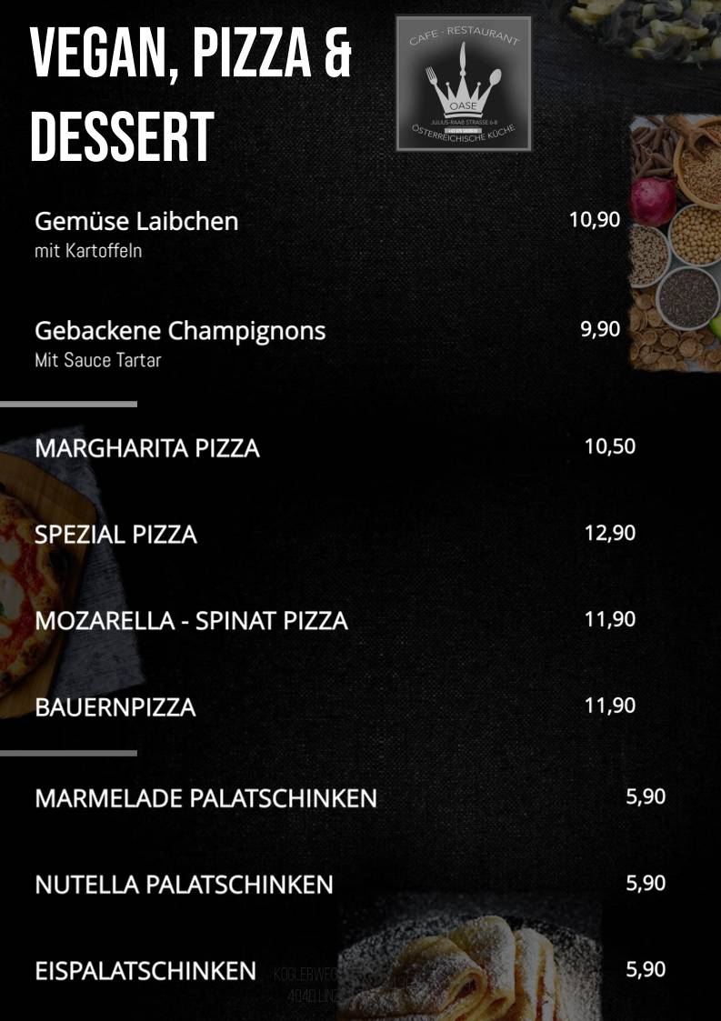 Restaurant OASE меню