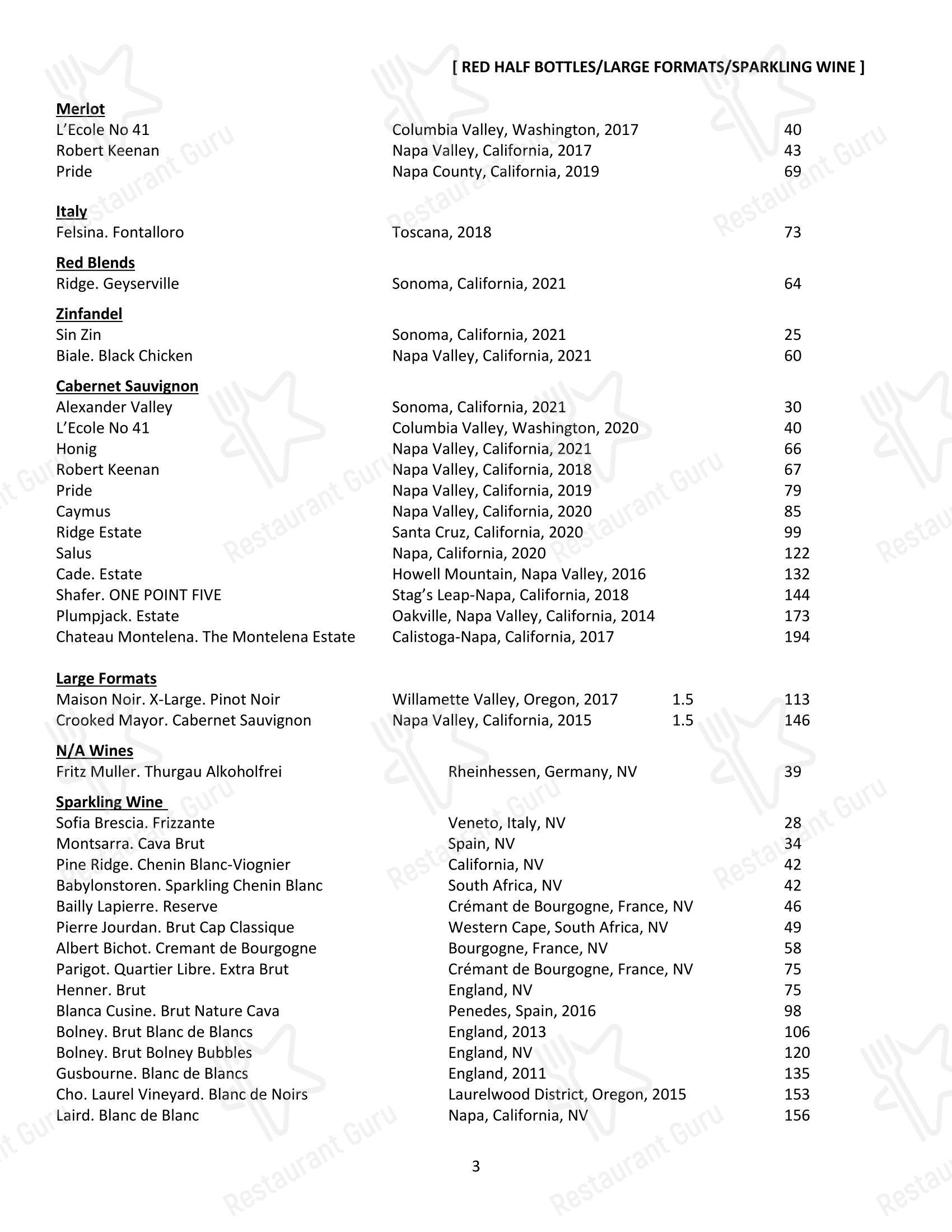 Wine Menu ресторана Local 463
