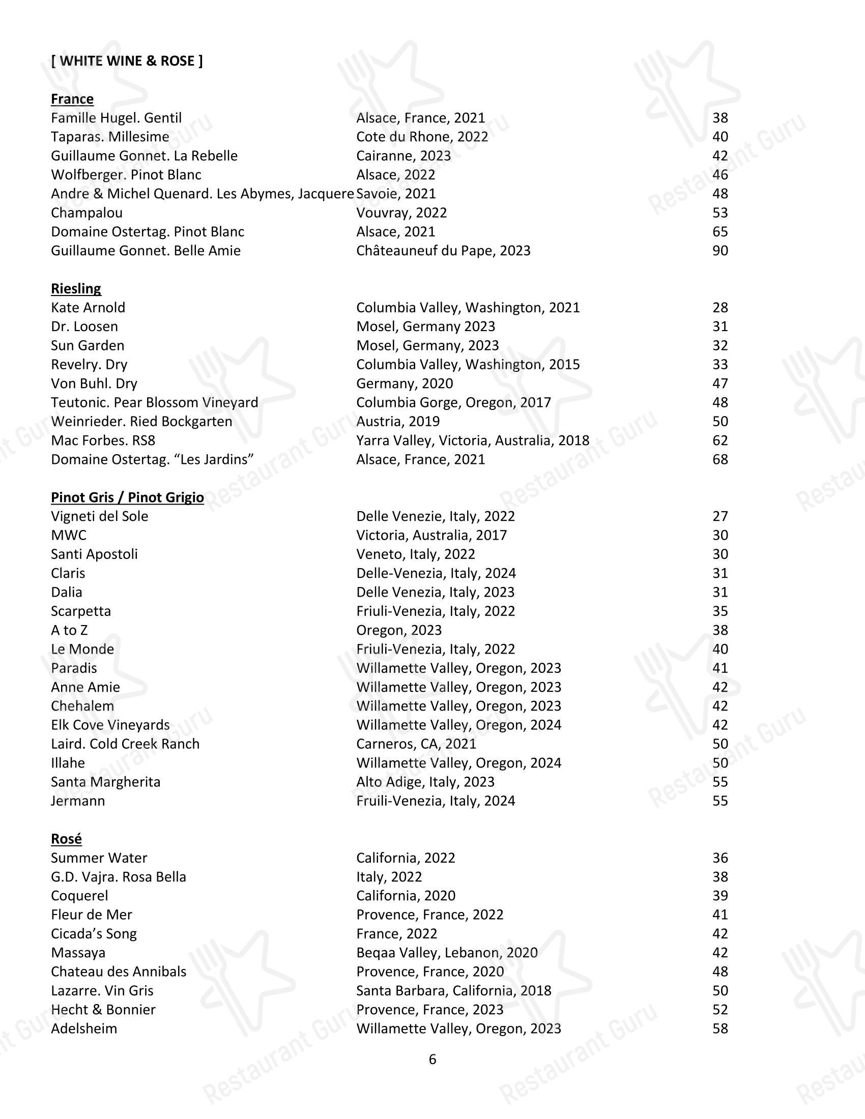 Wine Menu ресторана Local 463 в Риджленде