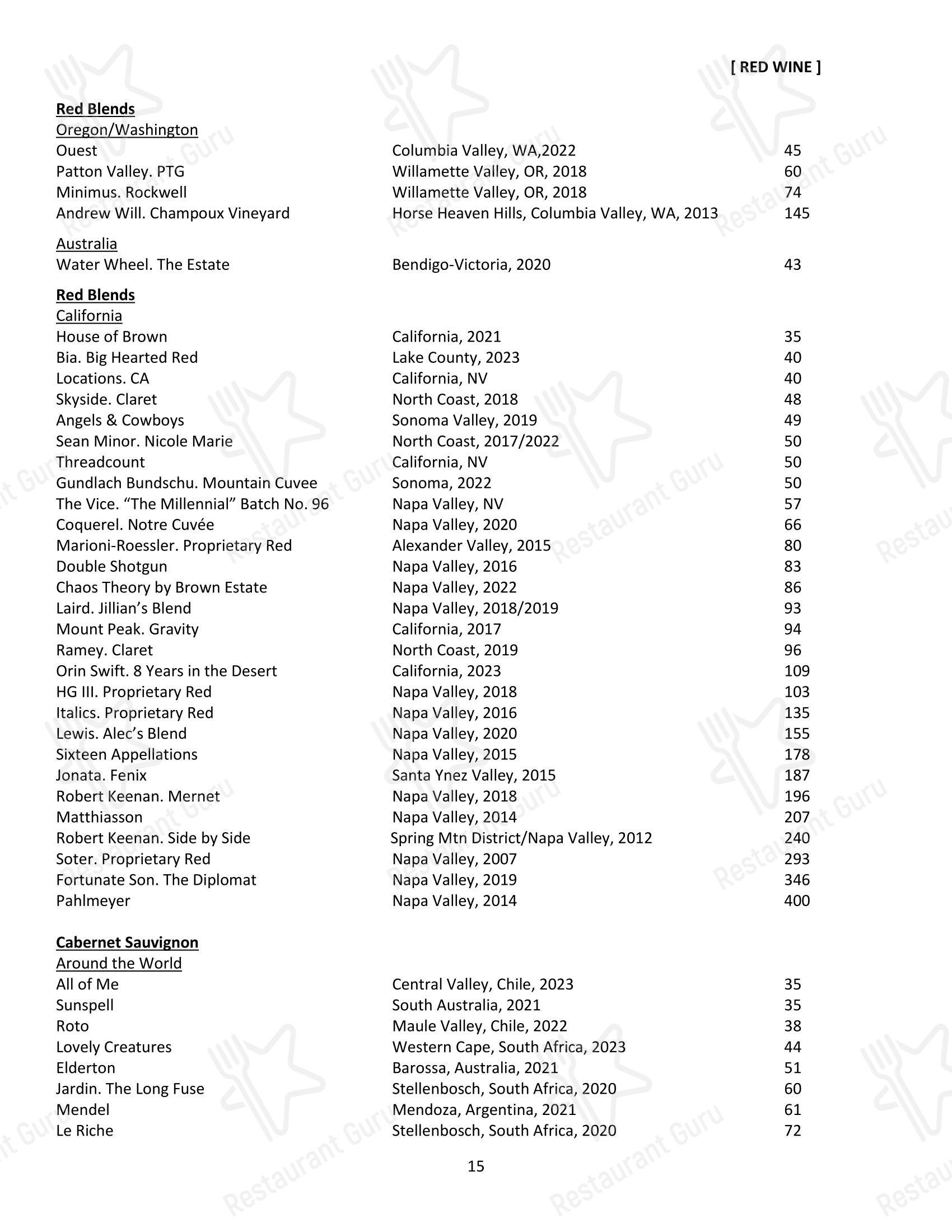 Local 463 в Риджленде - Wine Menu