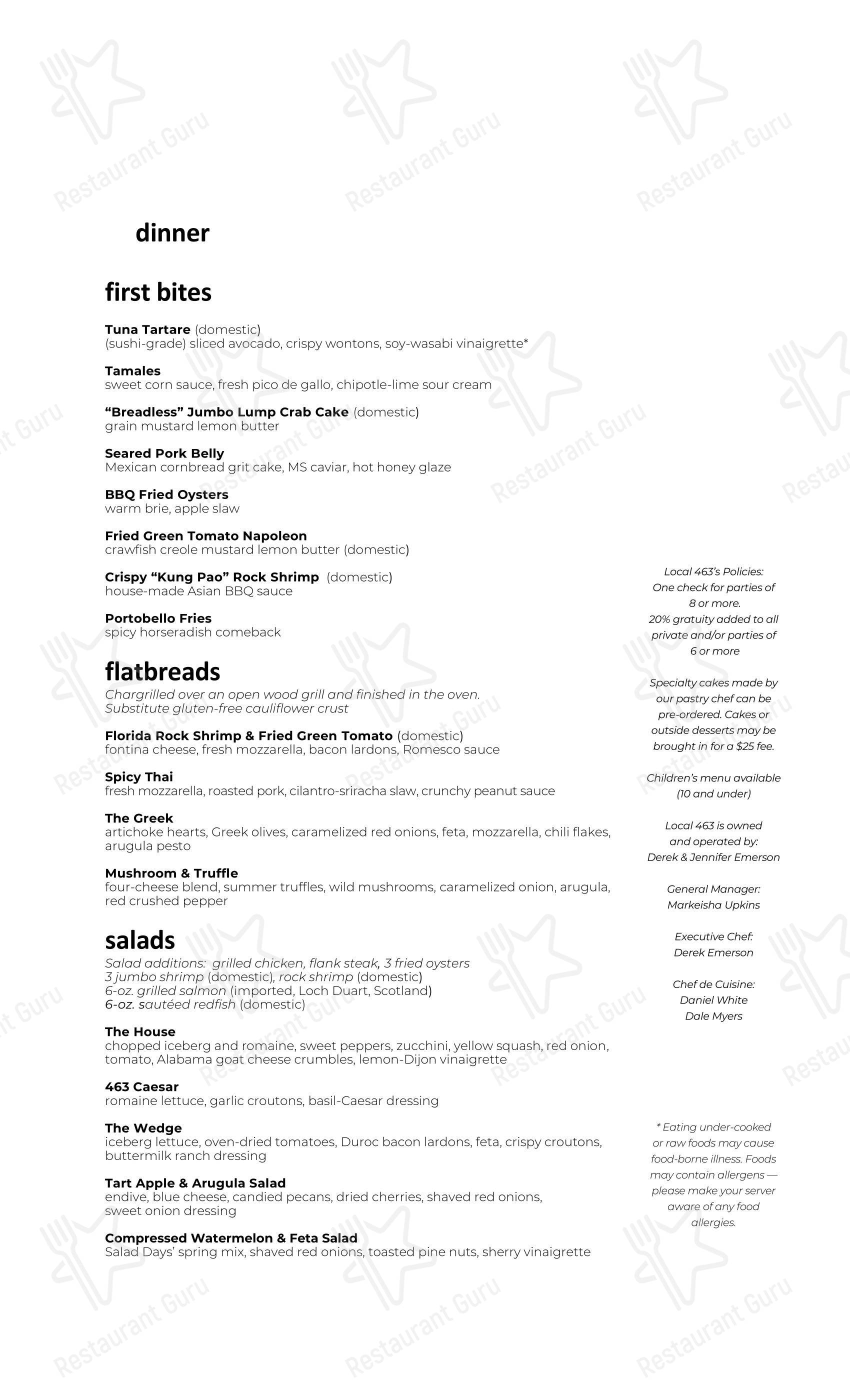Меню ресторана Local 463 - Takeaway Menu
