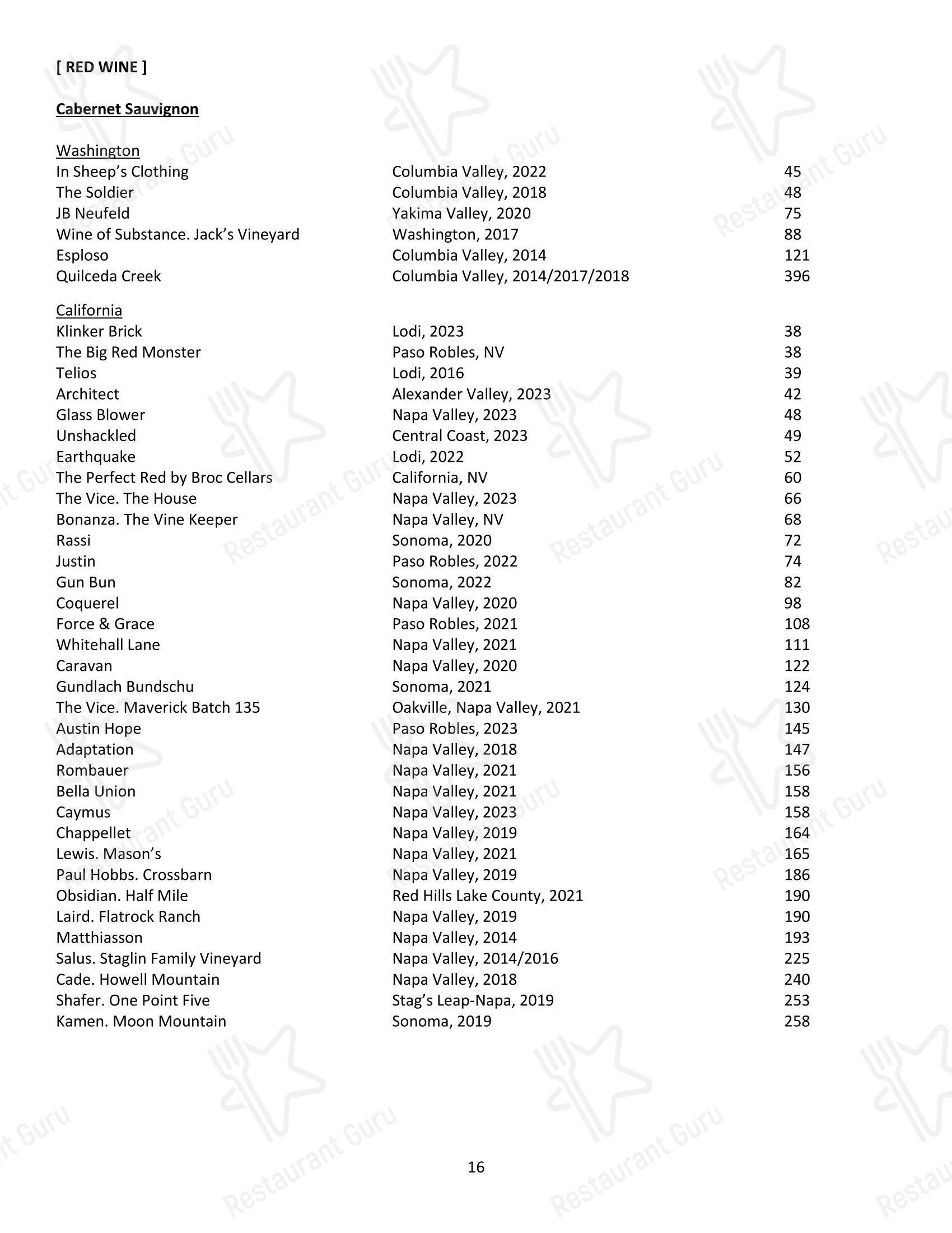 Local 463 в Риджленде - Wine Menu