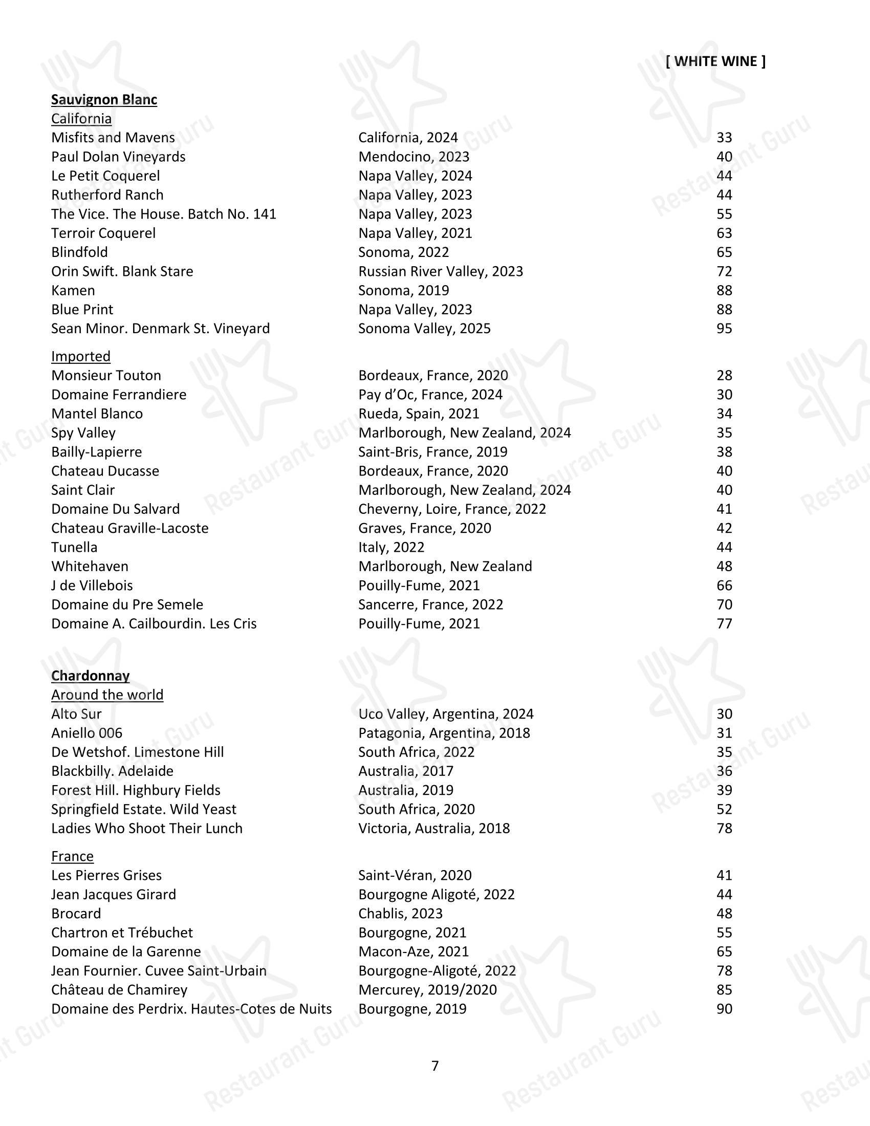 Меню ресторана Local 463 - Wine Menu