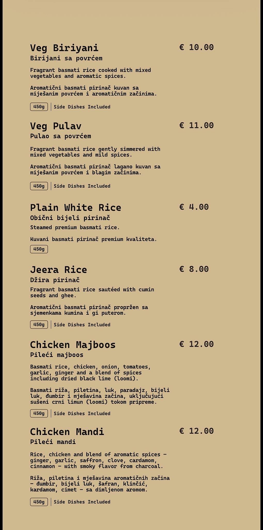 MASLACA MASALA Indian Restaurant in Montenegro. меню