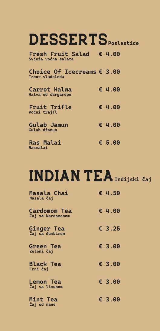 MASLACA MASALA Indian Restaurant in Montenegro. меню