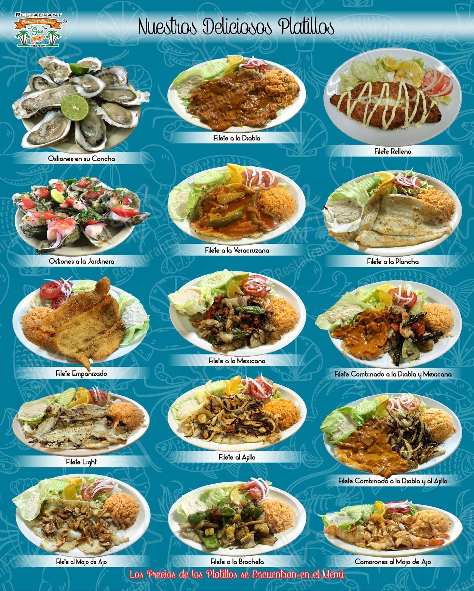 Взгляните на меню Mariscos Gus
