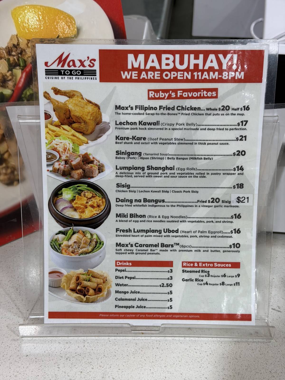 Max's To Go меню