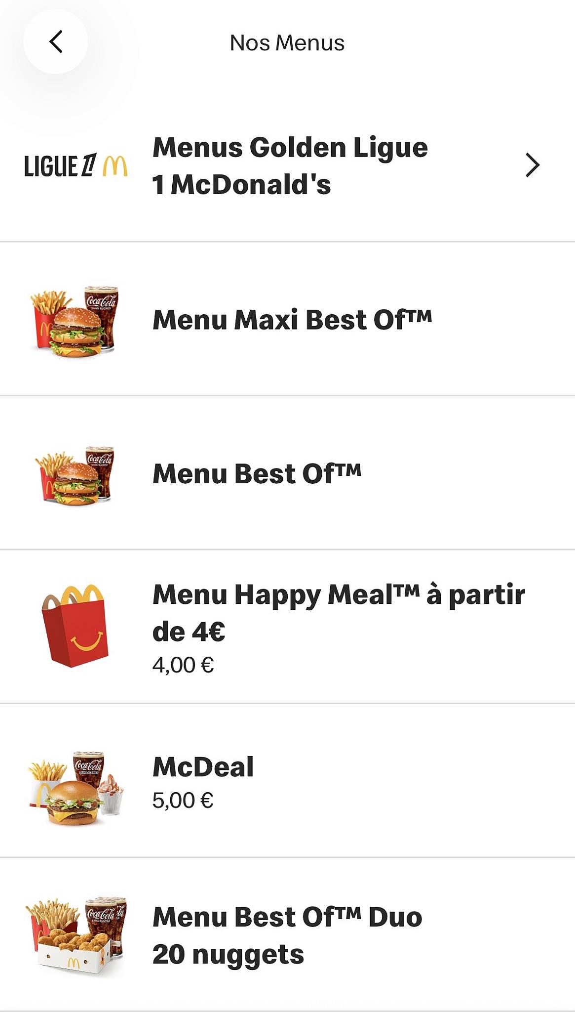 Макдоналдс меню
