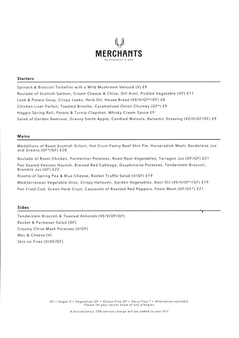 Merchants Restaurant меню