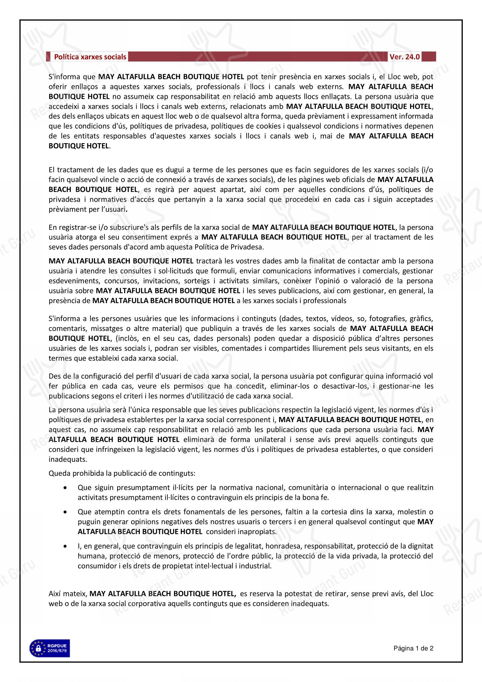 Mistic Bar в Альтафулье - 菜单